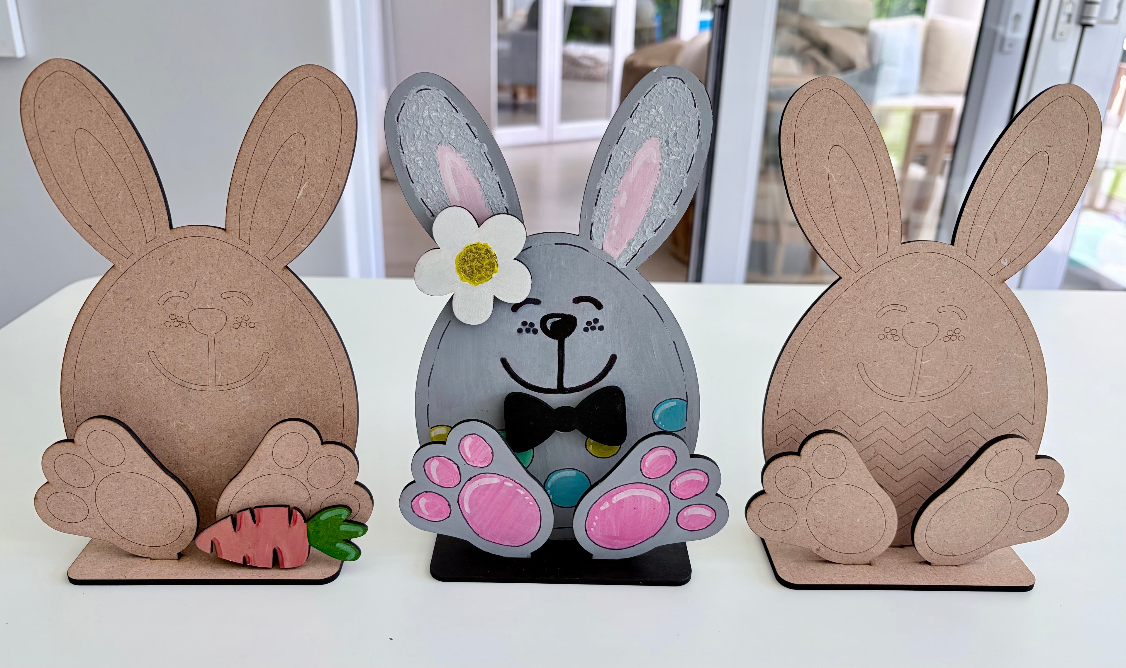 Wooden Bunny - Set of 3 (With Acrylic Markers)